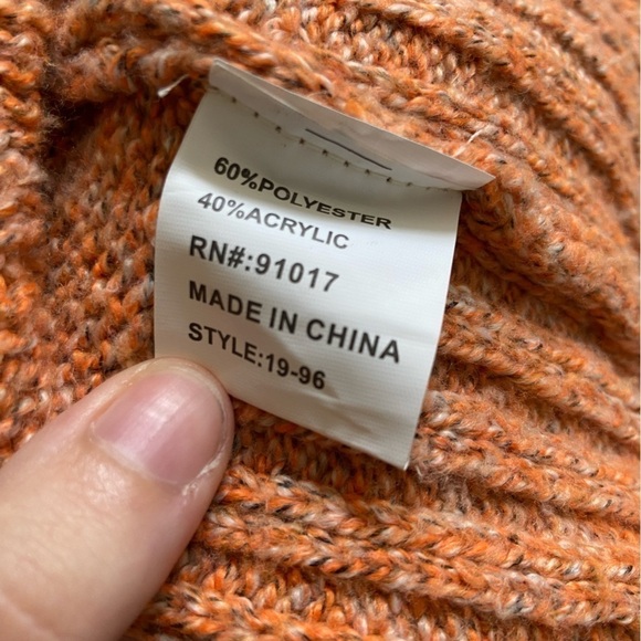 Solitaire Orange Gray Knit Soft Cozy Long Sleeve Sweater Funnel Turtle Neck - Picture 6 of 7